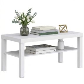 Mesa de Centro, Mesa de Café para Salón con Estante Abierto, Tablero Grueso, para Sala de Estar, Comedor, Oficina, 90x45x44,5 cm, Blanco
