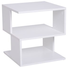 Mesa auxiliar cuadrada de 3 niveles con 3 estantes abiertos, 40x40x43 cm, blanco