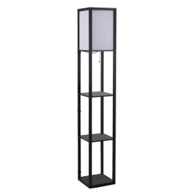 Lámpara de pie de madera con estantes, bombilla E27, negra para salón, dormitorio y oficina