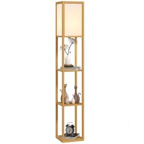Lámpara de pie de madera con estantes, bombilla E27, color natural para salón, dormitorio y oficina