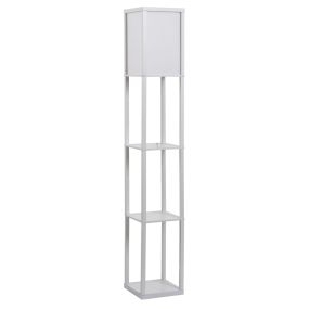 Lámpara de pie con estantes, lectura moderna, pantalla acrílica, casquillo E27, blanco