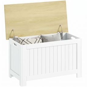 Baúl de Almacenaje para Dormitorio 90 L Banco de Almacenaje con Tapa Baúl de Almacenaje Versátil con Bisagra de Seguridad para Pasillo Salón 80,5x40x46,4 cm Natural y Blanco