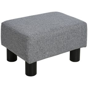 Reposapiés de Salón Taburete Bajo Tapizado en Lino Otomana Rectangular con Estructura de Madera para Sala de Estar Dormitorio Gris