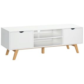 Mueble de TV moderno para televisores de 65 pulgadas con 2 puertas y 2 estantes abiertos blanco 150x39x50 cm