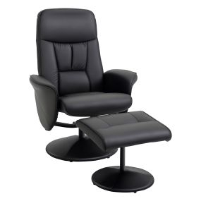 Sillón relax reclinable giratorio con otomana tapizado en PU negro 76x81x101 cm