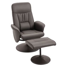 Sillón relax reclinable giratorio con otomana tapizado en PU marrón 76x81x101 cm