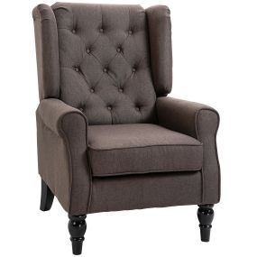 Sillón orejero moderno marrón con reposabrazos y patas de madera, carga 160 kg