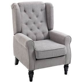 Sillón orejero moderno gris con reposabrazos y patas de madera, carga 160 kg