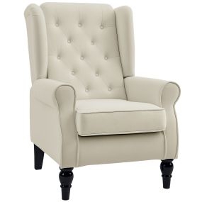 Sillón orejero moderno crema con reposabrazos y patas de madera para oficina y salón