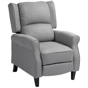 Sillón relax reclinable manual tapizado en lino sintético gris con reposapiés retráctil 150 kg