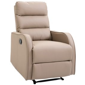 Sillón relax reclinable manual tapizado en PU marrón claro con reposapiés 65x89x100 cm