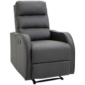 Sillón relax reclinable manual tapizado en PU gris con reposapiés retráctil 65x89x100 cm