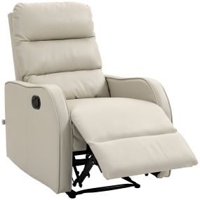Sillón relax reclinable manual tapizado en PU crema con reposapiés retráctil 65x89x100 cm
