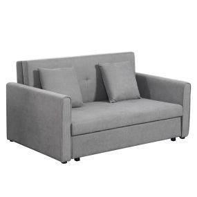 Sofá cama 2 plazas tapizado en poli algodón gris con 2 cojines y almacenamiento 152x101x81 cm