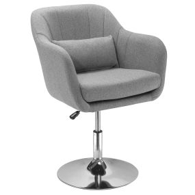 Butaca giratoria moderna tapizada en lino gris con altura ajustable y reposabrazos