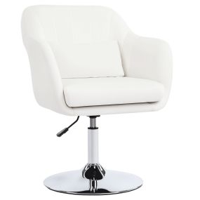 Butaca de Dormitorio Moderna Butaca de Salón Giratoria Tapizado en PU con Altura Ajustable Reposabrazos y Cojín Butaca para Sala de Estar Blanco