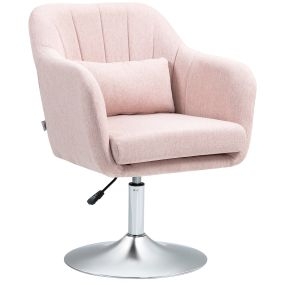 Sillón de Salón Moderna, Butaca de Salón Giratoria Tapizado en Lino Sintético con Altura Ajustable, Reposabrazos y Cojín, Sillón de Relax para Dormitorio, Sala de Estar, Rosa