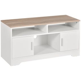 Armario para TV de salón blanco 105x40x52 cm con gran almacenaje y gestión de cables