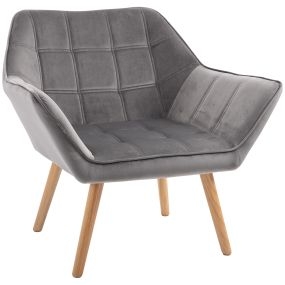 Butaca moderna tapizada en terciopelo con patas de madera gris