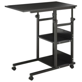 Mesa auxiliar con ruedas 80x40 cm en forma de C altura ajustable 72-82 cm metal negro