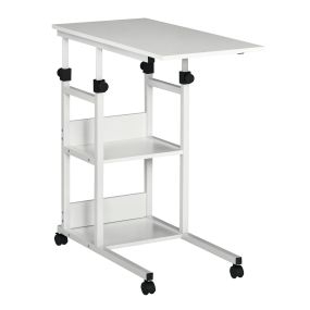 Mesa auxiliar con ruedas 80x40 cm en forma de C altura ajustable 72-82 cm metal blanco