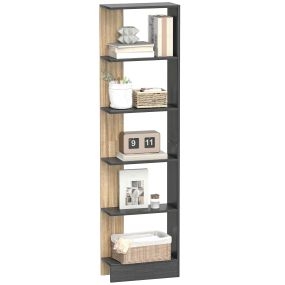 Estantería de 5 Niveles, Estantería Almacenaje, Librería Estrecha para Espacios Pequeños, Sala de Estar y Cocina, 45x21x170 cm, Negro y Roble