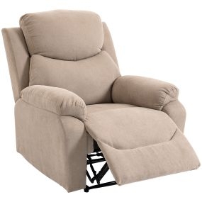 Sillón relax reclinable manual tapizado en tela aspecto lino beige con reposapiés y reposabrazos
