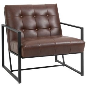 Sillón de Salón Moderno, Butaca de Salón Tapizada en PU, Asiento Amplio, Marco de Metal, Sillón de Relax para Dormitorio, Sala de Estar, Marrón