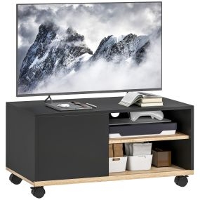 Mueble de TV móvil con ruedas para televisores hasta 42 pulgadas, negro