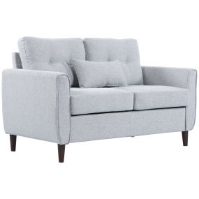 Sofá de 2 plazas tapizado en lino gris claro con reposabrazos y patas de madera 140x78x83 cm