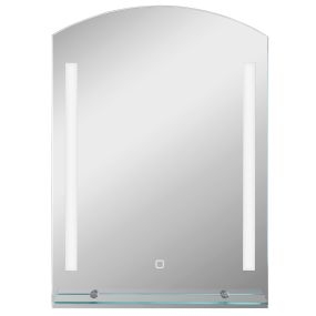 Espejo de baño LED 70x50 cm con interruptor táctil, luz regulable, memoria y estante de vidrio plata
