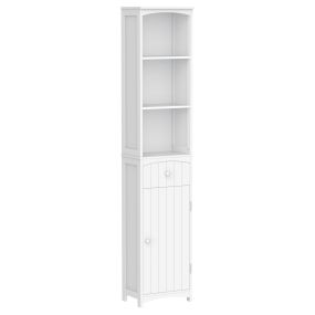 Armario alto estrecho de baño con 1 cajón y 3 estantes abiertos 34x24x170 cm blanco