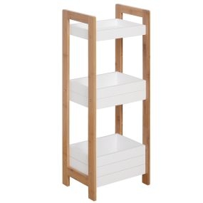 Estantería de baño de bambú con 3 estantes, blanco y natural, 27,5x20,8x74 cm