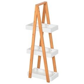 Estantería de baño de bambú de 3 estantes en forma de A 30x18x81 cm natural y blanco