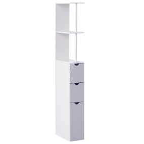Columna auxiliar de baño estrecha con 2 estantes, 2 cajones y 1 puerta, 15x33x136,8 cm blanco