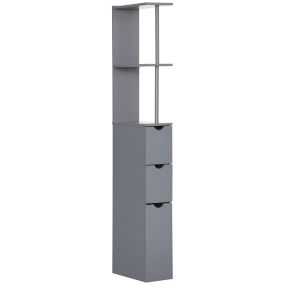 Columna auxiliar de baño estrecha gris con 2 estantes 2 cajones y 1 puerta 15x33x136,8 cm