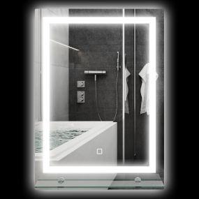 Espejo de baño LED 50x70 cm, 3 colores, brillo regulable, estante de vidrio, IP44, vertical