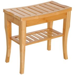 Taburete de baño de bambú con estante antideslizante e impermeable 47,5x26x44,5 cm natural