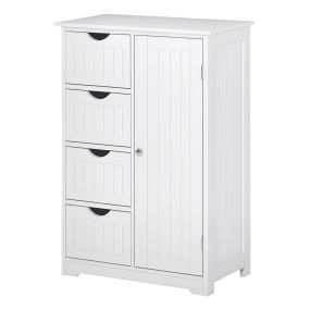 Armario de baño estrecho con 4 cajones y estante ajustable, blanco, 56x30x83 cm