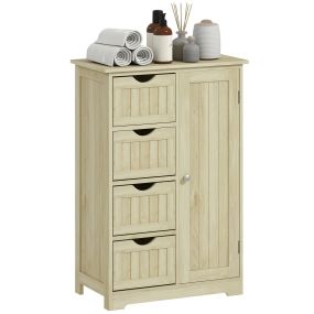 Armario de baño estrecho con 4 cajones y estante ajustable 56x30x83 cm madera natural