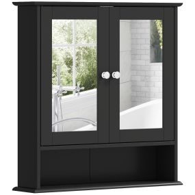 Armario de baño con espejo de pared 2 puertas estante ajustable 56x13x58 cm negro
