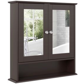 Armario de baño con espejo, 2 puertas, estante abierto y ajustable, 56x13x58 cm, marrón oscuro