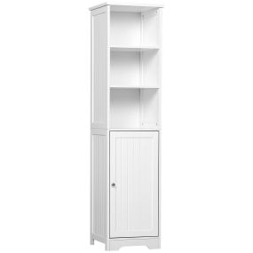 Armario alto de baño blanco de 5 niveles con 3 estantes, 1 puerta y balda ajustable 40x38x160 cm