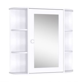 Armario de baño con espejo y puerta, estantes abiertos, 66x17x63 cm, blanco