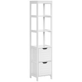 Armario alto de baño blanco 30x30x144 cm con 3 estantes y 2 cajones antivuelco