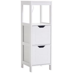 Armario de baño multifuncional con estante abierto y 2 cajones 30x30x89 cm blanco
