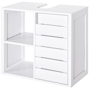 Mueble bajo de lavabo suspendido compacto con 2 estantes abiertos y zona cerrada 60x30x54 cm blanco