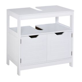Armario para Debajo de Lavabo Gabinete de Baño con Estante 2 Puerta de Almacenamiento Dispositivo Antivuelco Resistente a la Humedad 60x30x60 cm Blanco