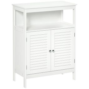 Mueble auxiliar de baño con 2 puertas de persiana y estante abierto 60x30x81,6 cm blanco