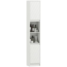 Armario de Baño Alto, Columna de Baño Estrecha con 2 Puertas y 2 Estantes Abiertos, para Espacios Pequeños, 30x24x170 cm, Blanco